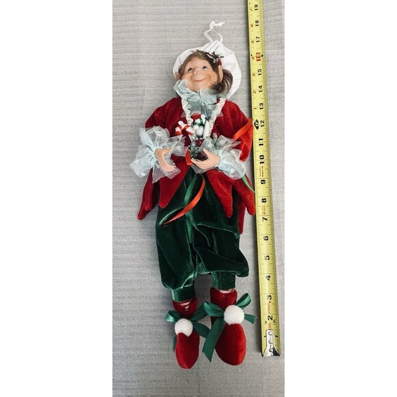 Christmas Cook Elf Shelf Sitter Ornament 16" Red Green Outfit Articulated Legs - Picture 6 of 10